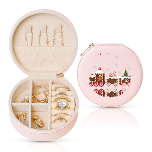 Liulannq Runde Schmuckschatulle aus Leder mit Weihnachtszug von Liulannq