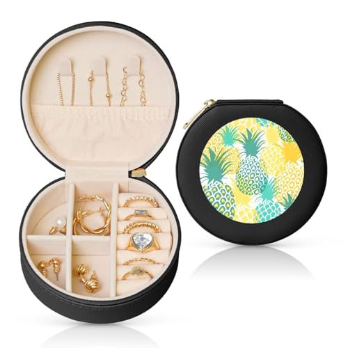 Liulannq Runde Schmuckschatulle aus Leder mit tropischer Ananas von Liulannq
