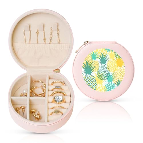 Liulannq Runde Schmuckschatulle aus Leder mit tropischer Ananas von Liulannq