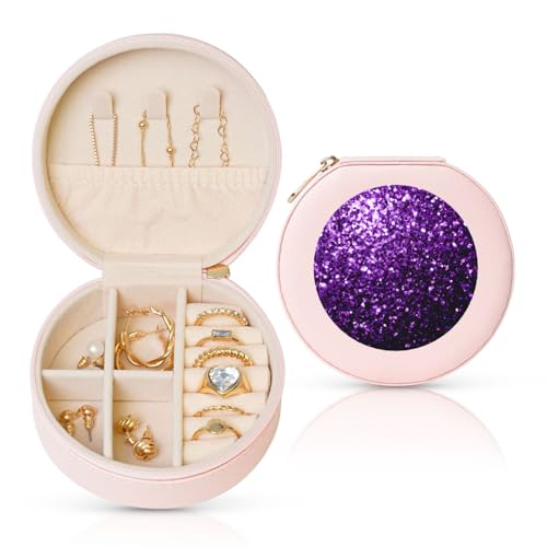 Liulannq Schöne lila glitzernde runde Leder-Schmuckschatulle Liulannq Schöne lila glitzernde runde Leder-Schmuckschatulle von Liulannq