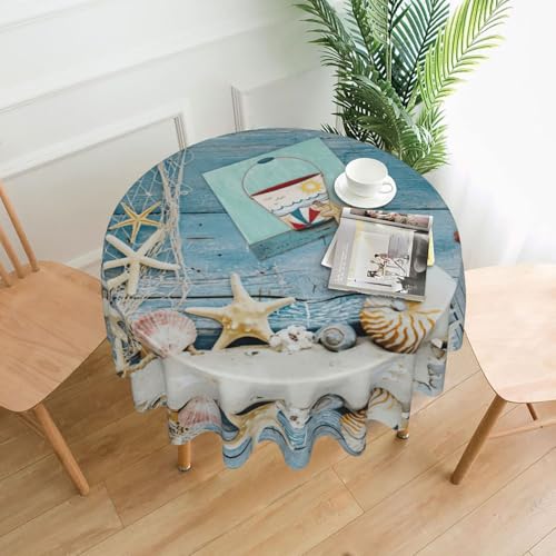 Liulannq Seestern Leuchtturm Strandtischdecke, rund, dekorativ, lang, 152,4 cm von Liulannq