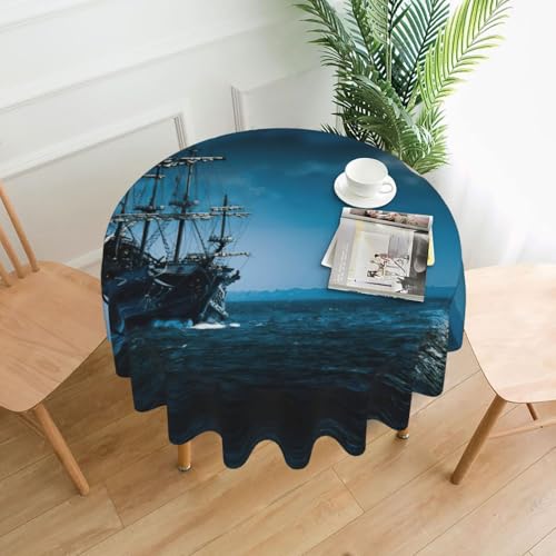 Liulannq Ship On The Blue Ocean Tischdecke, rund, dekorativ, lang, 152,4 cm Liulannq Ship On The Blue Ocean Tischdecke, rund, dekorativ, lang, 152,4 cm von Liulannq