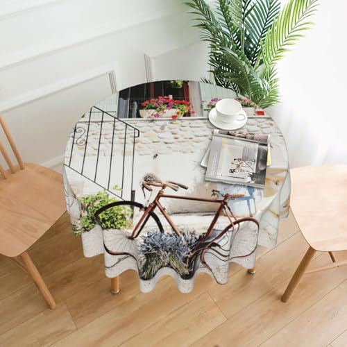 Liulannq Steinhaus mit Fahrrad, runde dekorative lange Tischdecke, 152,4 cm von Liulannq