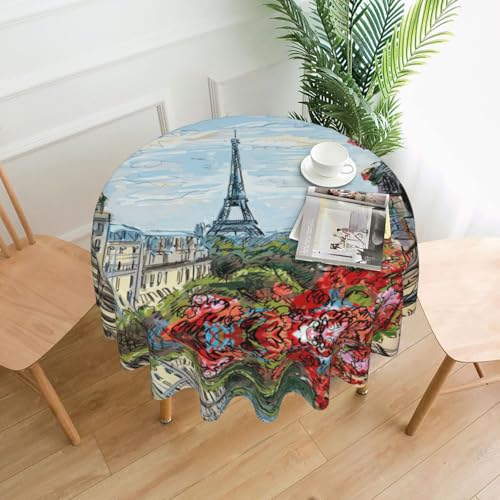 Liulannq Street In Paris Town Tischdecke, rund, dekorativ, lang, 152,4 cm von Liulannq