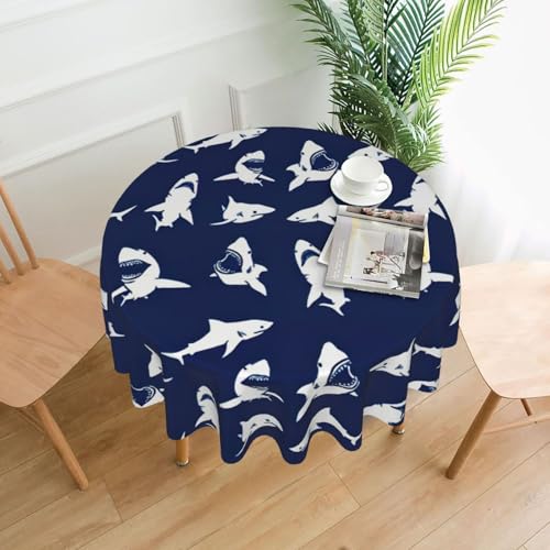 Liulannq Tischdecke, Haifischmuster mit verschiedenen Gesten, rund, dekorativ, lang, 152,4 cm von Liulannq