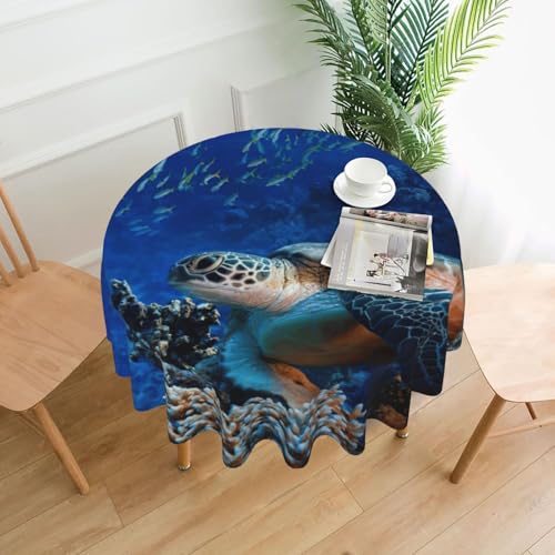 Liulannq Tischdecke, Meeresschildkröte mit Fischen, rund, dekorativ, lang, 152,4 cm von Liulannq