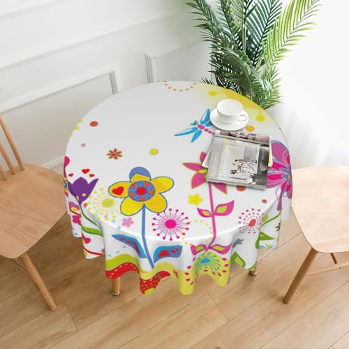 Liulannq Tischdecke, Motiv: Sonne, Schmetterlinge, Blumen, rund, dekorativ, lang, 152,4 cm Liulannq Tischdecke, Motiv: Sonne, Schmetterlinge, Blumen, rund, dekorativ, lang, 152,4 cm von Liulannq