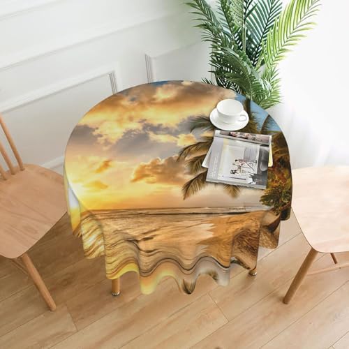 Liulannq Tischdecke, Motiv: Sonnenuntergang, hawaiianische Palme, rund, dekorativ, lang, 152,4 cm Liulannq Tischdecke, Motiv: Sonnenuntergang, hawaiianische Palme, rund, dekorativ, lang, 152,4 cm von Liulannq