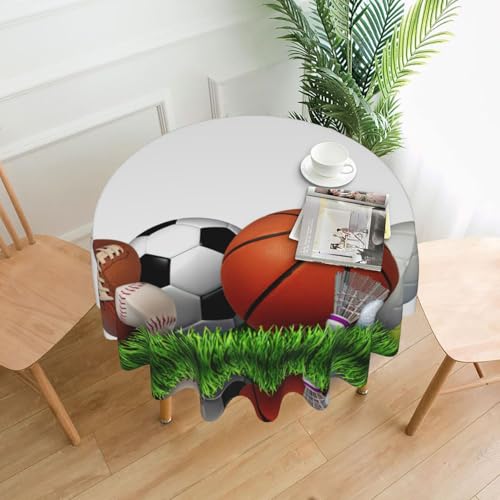 Liulannq Tischdecke, Motiv: Sportbälle auf dem Gras, rund, dekorativ, lang, 152,4 cm Liulannq Tischdecke, Motiv: Sportbälle auf dem Gras, rund, dekorativ, lang, 152,4 cm von Liulannq