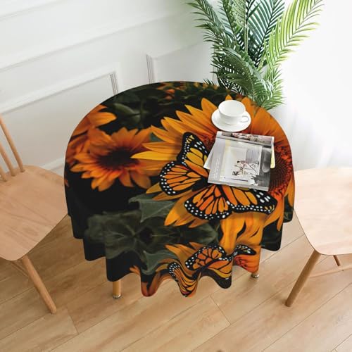 Liulannq Tischdecke, Sonnenblume mit Schmetterling, rund, dekorativ, lang, 152,4 cm von Liulannq