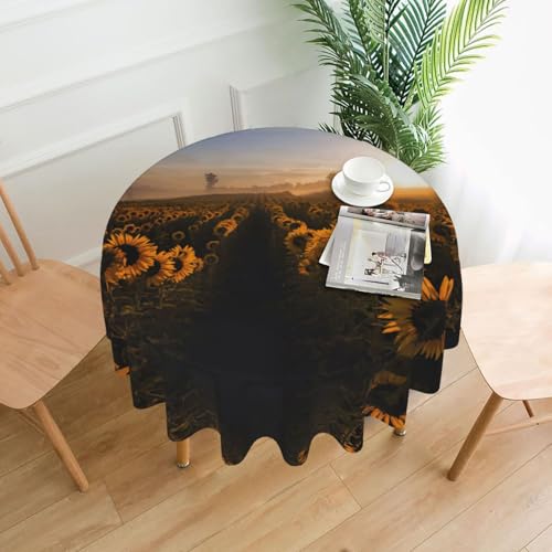 Liulannq Tischdecke, Sonnenblumen-Landschaft, rund, dekorativ, lang, 152,4 cm Liulannq Tischdecke, Sonnenblumen-Landschaft, rund, dekorativ, lang, 152,4 cm von Liulannq