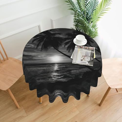 Liulannq Tischdecke "Meer und Baum in der Nacht", rund, dekorativ, lang, 152,4 cm von Liulannq