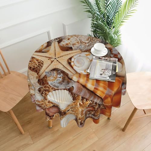 Liulannq Tischdecke mit Muschellandschaft am Strand, rund, dekorativ, lang, 152,4 cm von Liulannq