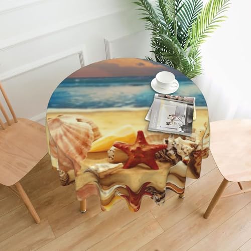 Liulannq Tischdecke mit Muscheln am Sandstrand, rund, dekorativ, lang, 152,4 cm von Liulannq
