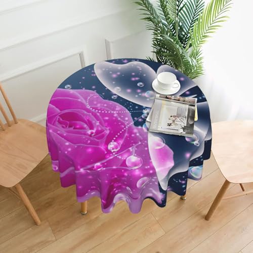 Liulannq Tischdecke mit Rosen und Schmetterlingen, rund, dekorativ, lang, 152,4 cm Liulannq Tischdecke mit Rosen und Schmetterlingen, rund, dekorativ, lang, 152,4 cm von Liulannq