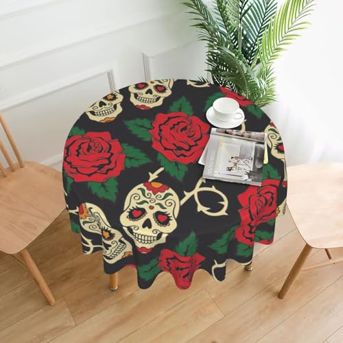Liulannq Tischdecke mit Rosen und Totenkopf, rund, dekorativ, lang, 152,4 cm von Liulannq