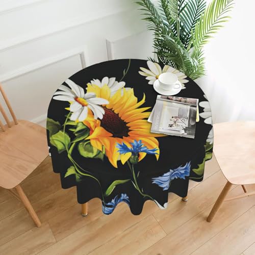 Liulannq Tischdecke mit Sonnenblumen-Motiv, rund, dekorativ, lang, 152,4 cm von Liulannq
