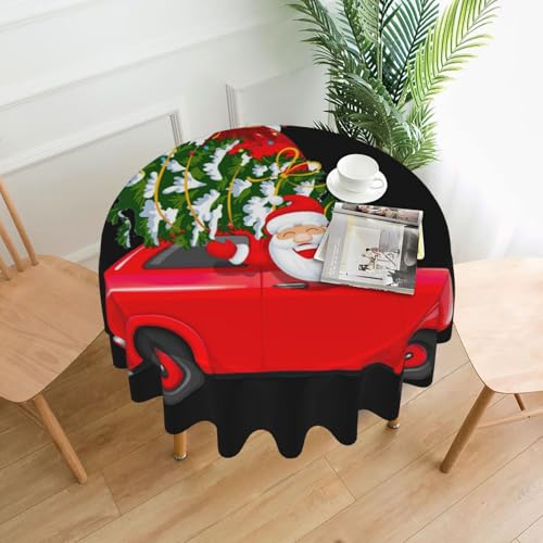 Liulannq Tischdecke mit Weihnachtsmann im Auto, rund, dekorativ, lang, 152,4 cm von Liulannq