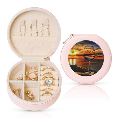 Liulannq Weinglas mit Sonnenuntergang, rund, Leder, Schmuckschatulle von Liulannq
