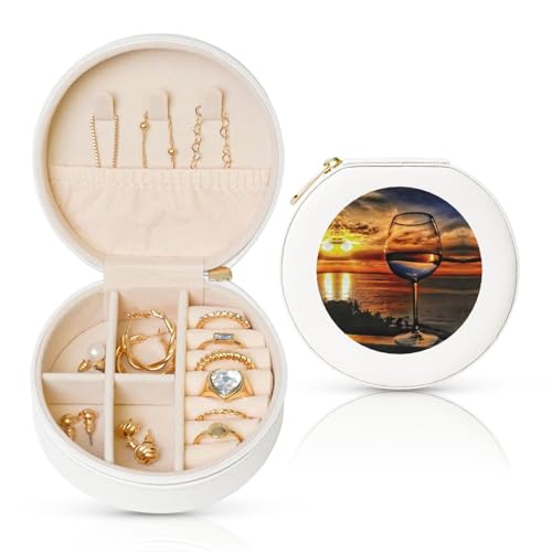 Liulannq Weinglas mit Sonnenuntergang, rund, Leder, Schmuckschatulle von Liulannq