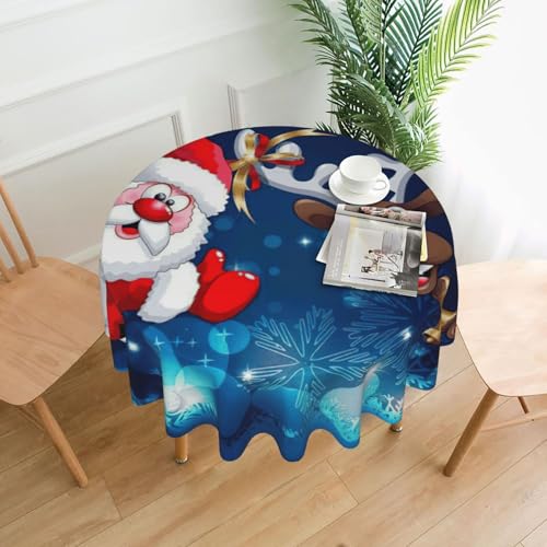 Tischdecke mit Weihnachtsmann und Hirsch, rund, dekorativ, lang, 152,4 cm von Liulannq