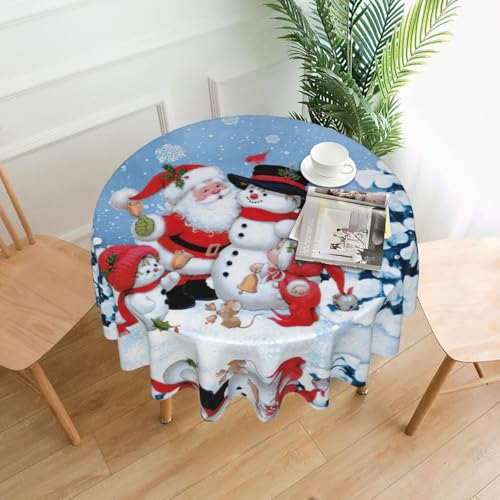Tischdecke mit Weihnachtsmann und Schneemann, rund, dekorativ, lang, 152,4 cm von Liulannq