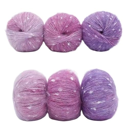 6 stücke Gradienten Dot Mohair Regenbogen Bean Dot Wolle Fleece Mantel Gewebt DIY Handgemachte Schal Set(07purplelight) von LiuliuBull