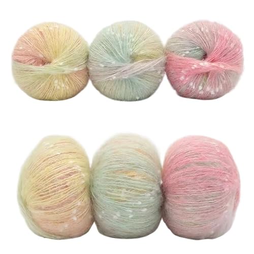 6 stücke Gradienten Dot Mohair Regenbogen Bean Dot Wolle Fleece Mantel Gewebt DIY Handgemachte Schal Set(14xiuyun) von LiuliuBull