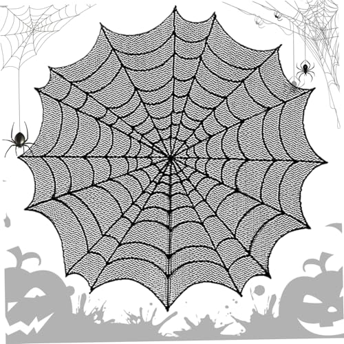 Halloween Spiderweb-Tischdecke, 50 Zoll hohle schwarze Spitzen-Tischdecke, waschbares Halloween-Tischtuch für Party, Ostern, Kamin, Dekorationen Halloween Spiderweb-Tischdecke, 50 Zoll hohle schwarze Spitzen-Tischdecke, waschbares Halloween-Tischtuch für Party, Ostern, Kamin, Dekorationen von Liummrcy