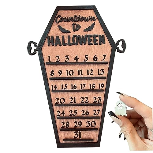 Liummrcy Halloween Adventskalender 2023 Holz Halloween Countdown -Kalender mit bewegender Block DIY Holiday Ornament Geschenk Familiendekor, Dekorationen von Liummrcy