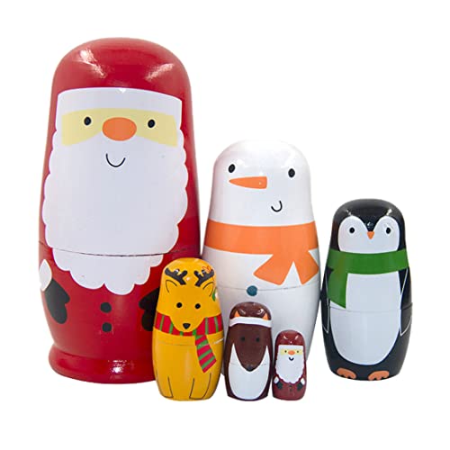 Liummrcy Hölzerne russische nistpuppen Santa Claus Penguin elk Snowman stapeln Puppen setze Weihnachtsspielzeuge 6PCs, Nistpuppen von Liummrcy