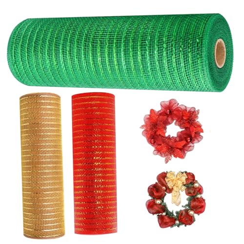 Weihnachtsschmuck, Weihnachtsgitterbrötchen 3 Brötchen 10, 2 Zoll 10 Yards Dekoratives Netzband für Kranz machen Metallic Ribbon für Handwerkskleinwäsche Dekorationen Style11 von Liummrcy
