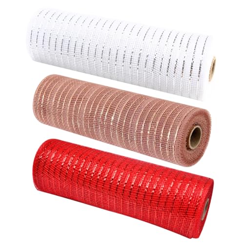 Weihnachtsschmuck, Weihnachtsgitterbrötchen 3 Brötchen 10, 2 Zoll 10 Yards Dekoratives Netzband für Kranz machen Metallic Ribbon für Handwerkskleinwäsche Dekorationen Style22 von Liummrcy