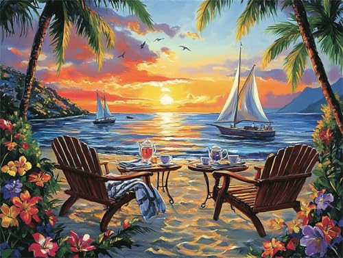 Diamond Painting Boot Sonnenuntergang Diamant Painting Bilder 5D Diamond Kunst Malerei Kristall Kunst Basteln Set, Erwachsene Kinder Zur Entspannung, Als Zuhause Wanddekoration Geschenk 30x40cm b-76 von Liutuedy