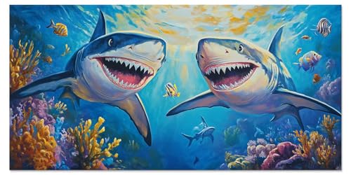 Malen Nach Zahlen Tier Malen Nach Zahlen Kinder ab 5 Diy Set Erwachsene Kreativ Bastelset Mädchen 7 Jahre Hai Leinwand Cheerful Painting Acrylfarben Ölgemälde für Home Decor 45x90cm Ohne Rahmen u-4481 von Liutuedy