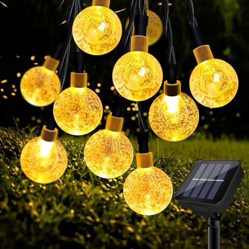 Liuyife Solar Lichterkette Aussen 11M 60LED, IP65 Wasserdicht, 8 Modes Aussen Solar Kristallkugel Lichterketten für Garten, Balkon, Hochzeit, Weihnachten, Party, Warmweiß von Liuyife