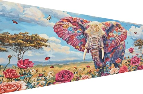 Diamond Painting Elefant Diamond Painting Erwachsene Groß Xxl Blumen 70x140cm,5D Diamant Malerei Strass Kristall Kreuzstich Stickerei,Mosaikherstellung Kunsthandwerk FüR Schlafzimmer Dekoration Q1-40 von Liuyqing