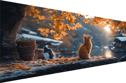 Diamond Painting Katze Diamond Painting Erwachsene Groß Xxl Landschaft 70x140cm,5D Diamant Malerei Strass Kristall Kreuzstich Stickerei,Mosaikherstellung Kunsthandwerk FüR Herbst Dekoration Q1-38 von Liuyqing