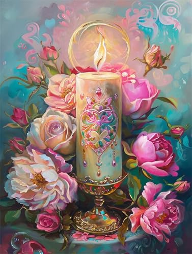 Kerze Malen Nach Zahlen, Paint by Numbers Blume, Malen Nach Zahlen Kinder ab 10, DIY Canvas Kit with 3 Brushes-Acrylic Paint, Painting by Numbers for Wall Decoration (Without Frame) 40x50cm Q1-950 von Liuzhbnn