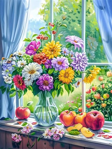 Obst Malen Nach Zahlen, Paint by Numbers Blume, Malen Nach Zahlen Kinder ab 10, DIY Canvas Kit with 3 Brushes-Acrylic Paint, Painting by Numbers for Wall Decoration (Without Frame) 90x120cm Q1-536 von Liuzhbnn
