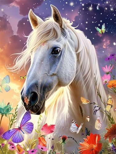 Pferd Malen Nach Zahlen, Paint by Numbers Schmetterling, Malen Nach Zahlen Kinder ab 10, Canvas Kit with 3 Brushes-Acrylic Paint, Painting by Numbers for Wall Decoration (Without Frame) 30x40cm Q1-960 von Liuzhbnn