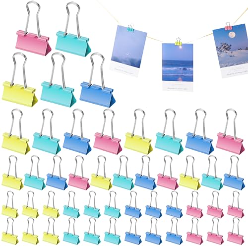 Livdouyu 120 Stück Foldback Klammern Bunt 15mm/19mm/25mm/32mm Foldbackklammer Klein Mini Papierklammern Büroklammern Metall Binder Clips Vielzweckklammern für Briefpapier Papier, Bürobedarf von Livdouyu