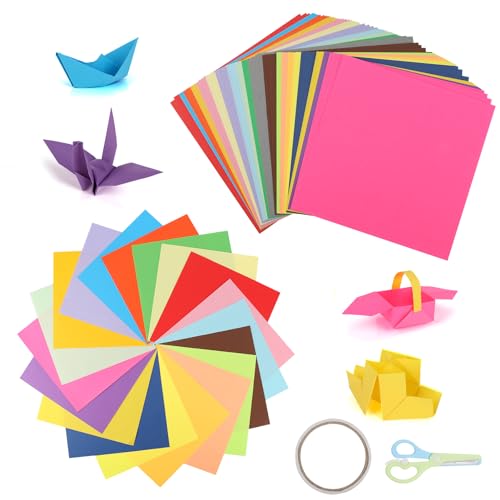Livdouyu 200 Blatt Origami Papier, 20 x 20cm und 15 x 15cm Doppelseitig Buntes Faltpapier Handgefertigtes Bastelpapier Origami Set mit Kinderschere für DIY Kinder Erwachsene und Anfänger von Livdouyu