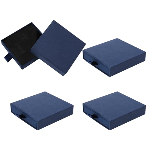 Livdouyu 4 Stück Schmuck Geschenkbox, 7x7x1.7 cm Schwarz Schmuckschatulle Klein Schmuckbox Schmuck Organizers Schmuckkästchen Schmuckschachtel für Armband Halskette（Blau ） von Livdouyu