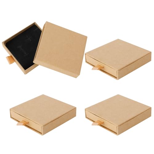 Livdouyu 4 Stück Schmuck Geschenkbox, 7x7x1.7 cm Schwarz Schmuckschatulle Klein Schmuckbox Schmuck Organizers Schmuckkästchen Schmuckschachtel für Armband Halskette（Hellbraun ） von Livdouyu