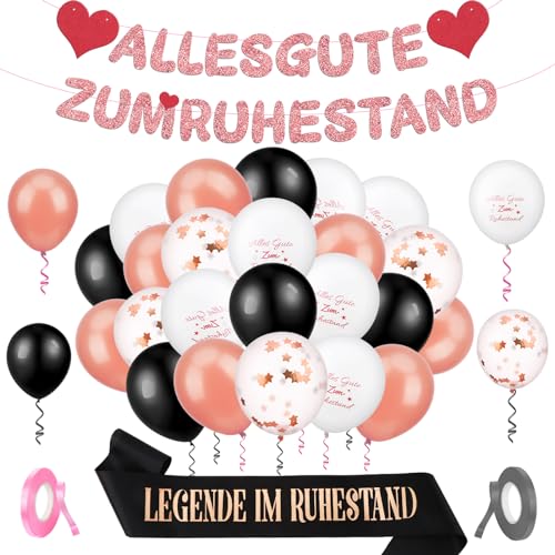 Livdouyu Rente Deko, Ruhestand Deko, Roségold Luftballons Ruhestand, Alles Gute Zum Ruhestand Banner, Ruhestand Girlande, Endlich Rentner Schärpe, Feierabend Deko für Renteneintritt Abschied Party von Livdouyu