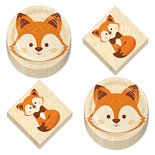 Fox Party Supplies – Waldtier Fuchs Gesicht Papierteller und Getränke-Servietten (16 Stück) von Live It Up! Party Supplies
