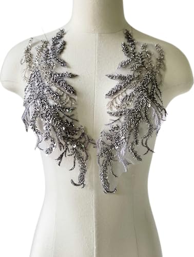 Liveish Graue kleine Reisperlen-Spitzenapplikation, floraler Pailletten-Aufnäher, bestickter Aufnäher, handgenäht, Applikation für DIY-Ausschnitt, Hochzeit, Brautballkleid, Bekleidung, 35,8 x 12,4 cm, 1 Paar Liveish Graue kleine Reisperlen-Spitzenapplikation, floraler Pailletten-Aufnäher, bestickter Aufnäher, handgenäht, Applikation für DIY-Ausschnitt, Hochzeit, Brautballkleid, Bekleidung, 35,8 x 12,4 cm, 1 Paar von Liveish