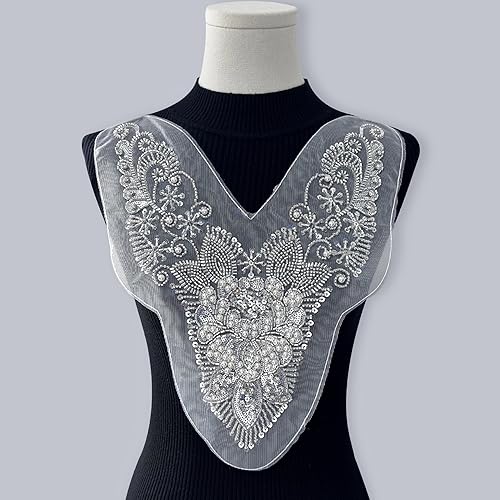 Liveish Weiße Applikation, Strass-Applikation für Kleider, Hochzeitskleider, Kleider, Bühnenkleid, Kleidung, Ausschnitt, DIY, dekorative Perlenapplikationen (Stile-12) von Liveish
