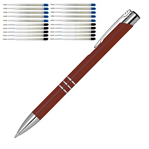 10 Kugelschreiber aus Metall / je 10 schwarze + blaue Minen / Farbe: bordeaux von Livepac Office